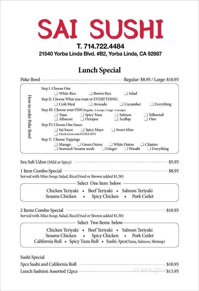 Sai Sushi - Yorba Linda, CA menu_pic