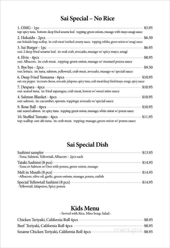 Sai Sushi - Yorba Linda, CA menu_pic