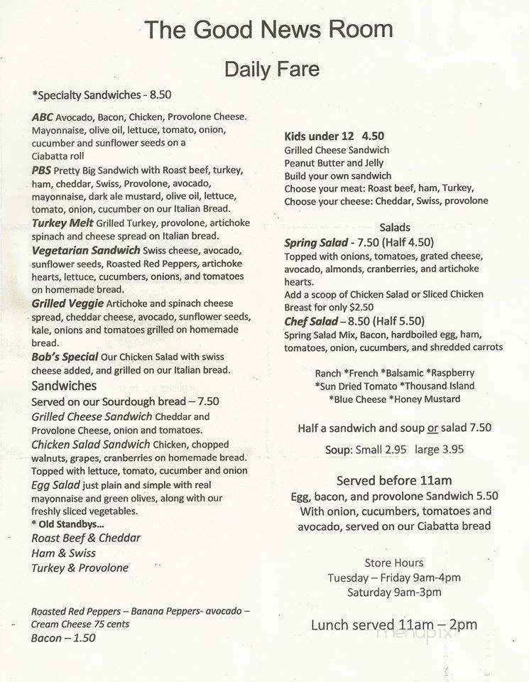 The Good News Room - Boone, IA menu_pic