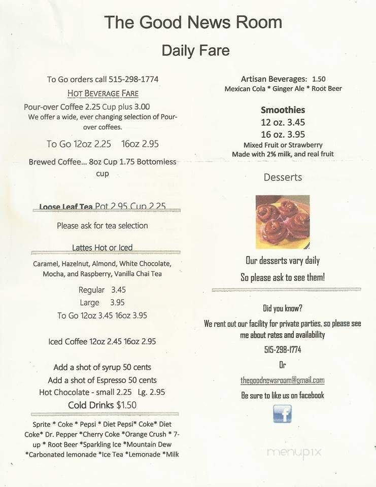 The Good News Room - Boone, IA menu_pic