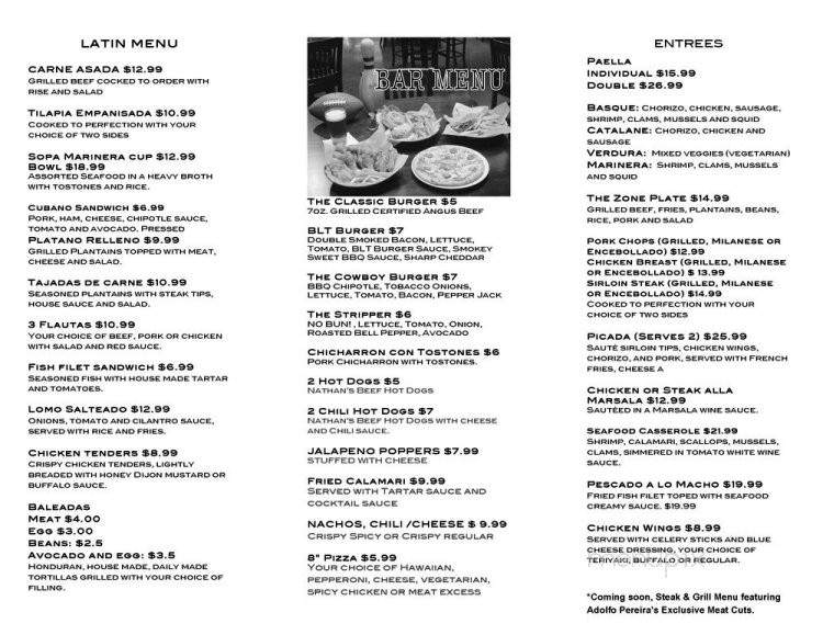 The Zone Cafe Sports Bar & Grill - Chelsea, MA menu_pic