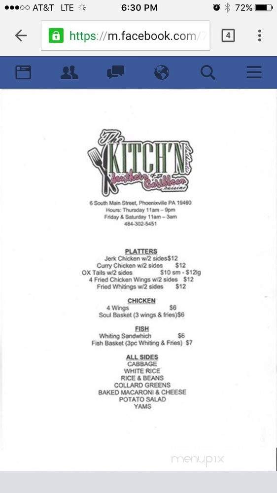 The Kitch'n Southern & Caribbean Cuisine - Phoenixville, PA menu_pic