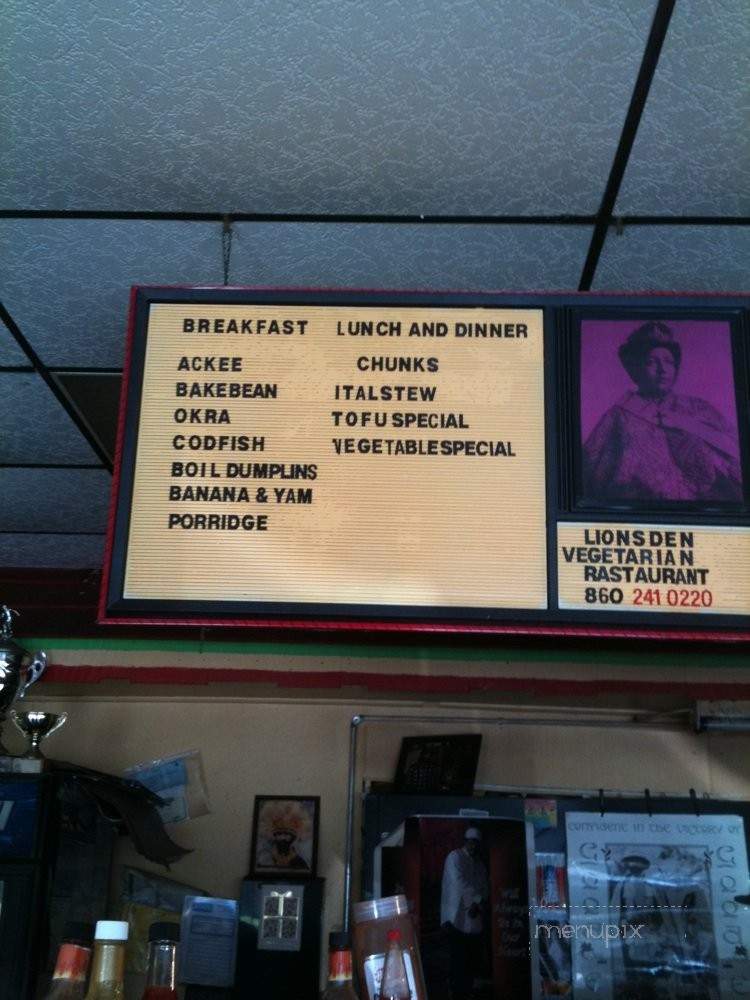 The Lion's Den Vegetarian Restaurant - Hartford, CT menu_pic