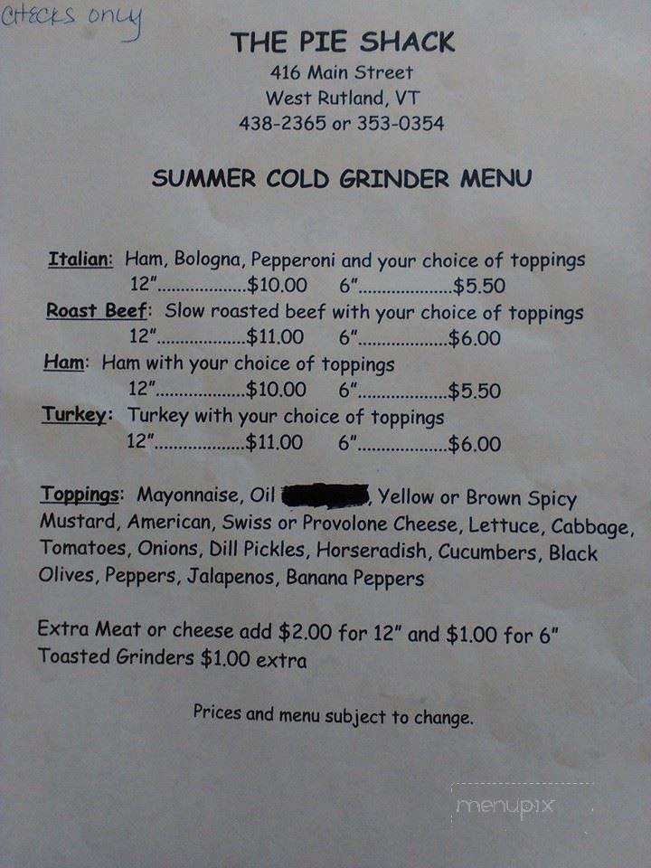 The Pie Shack - West Rutland, VT menu_pic