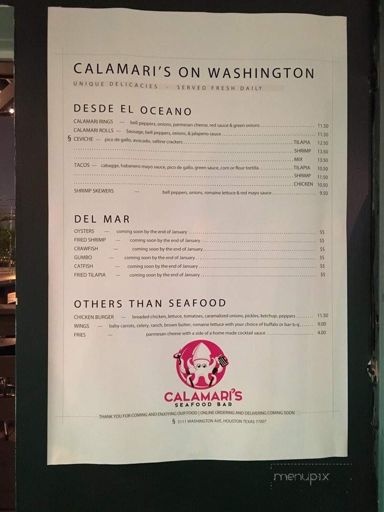 Calamari's - Houston, TX menu_pic
