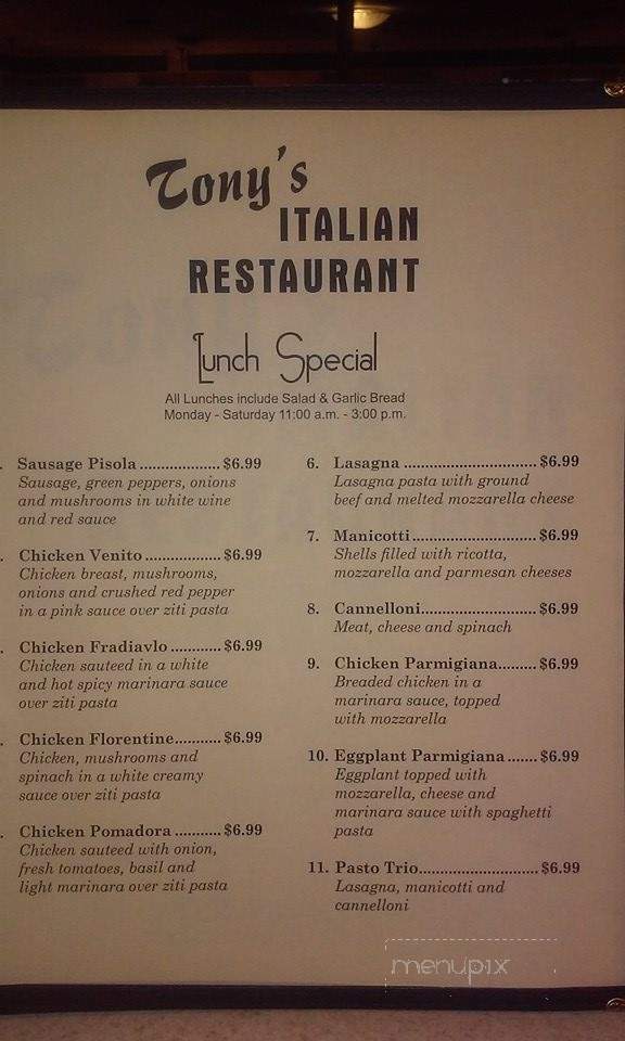 Tonys Italian Restaurant - Dardanelle, AR menu_pic