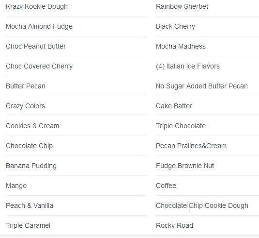 Corner Creamery - Lenoir, NC menu_pic
