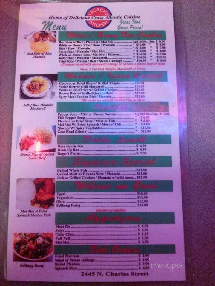 Vasachy's - Baltimore, MD menu_pic