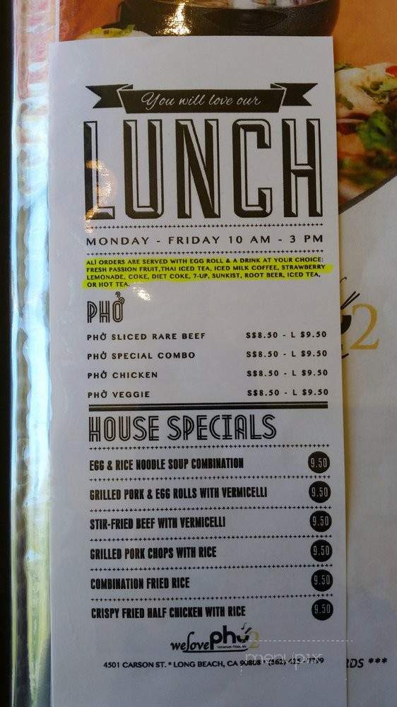 We Love Pho II - Long Beach, CA menu_pic