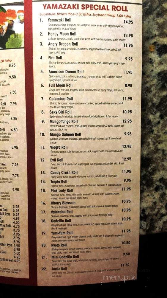 Yamazaki Sushi and Hibachi - Columbus, GA menu_pic
