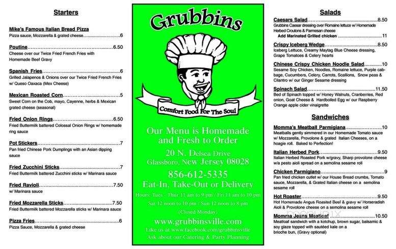 Grubbins - Glassboro, NJ menu_pic