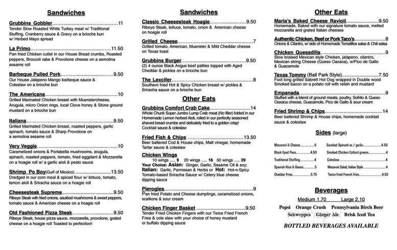 Grubbins - Glassboro, NJ menu_pic