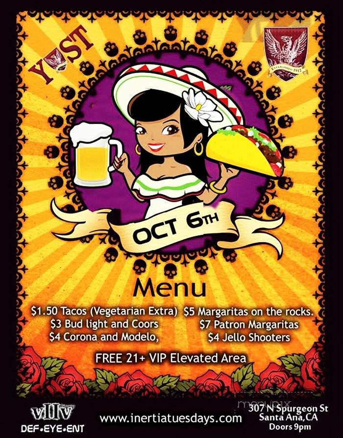 Inertia Tuesday's at The Yost Theater - Orange, CA menu_pic