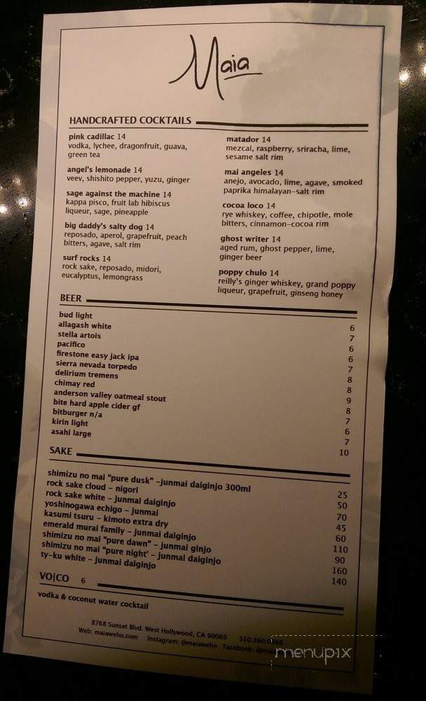 Maia - West Hollywood, CA menu_pic