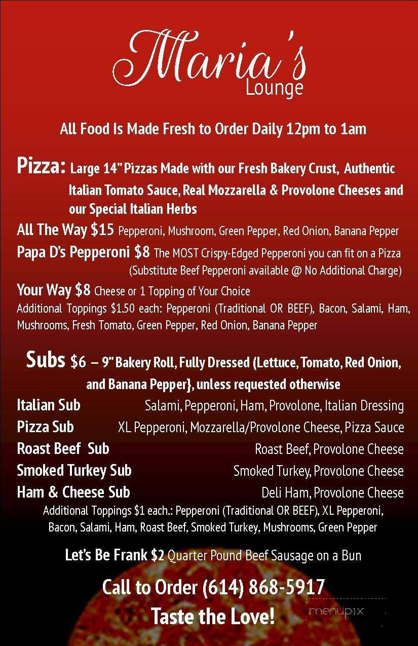Maria's Lounge - Reynoldsburg, OH menu_pic