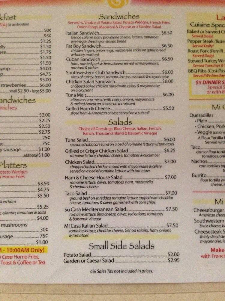 Mi Casa Su Casa Cafe 2 - Reading, PA menu_pic