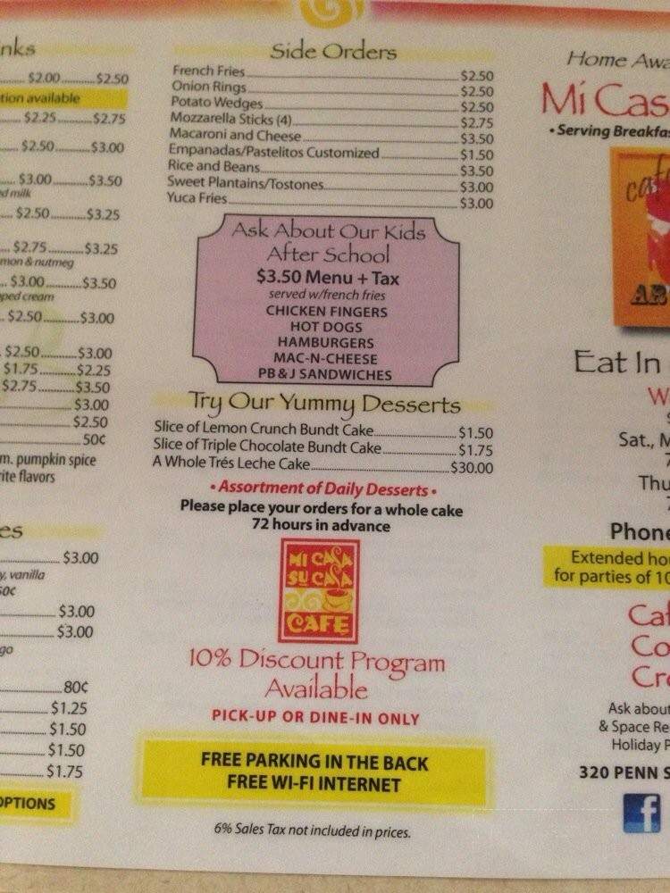 Mi Casa Su Casa Cafe 2 - Reading, PA menu_pic
