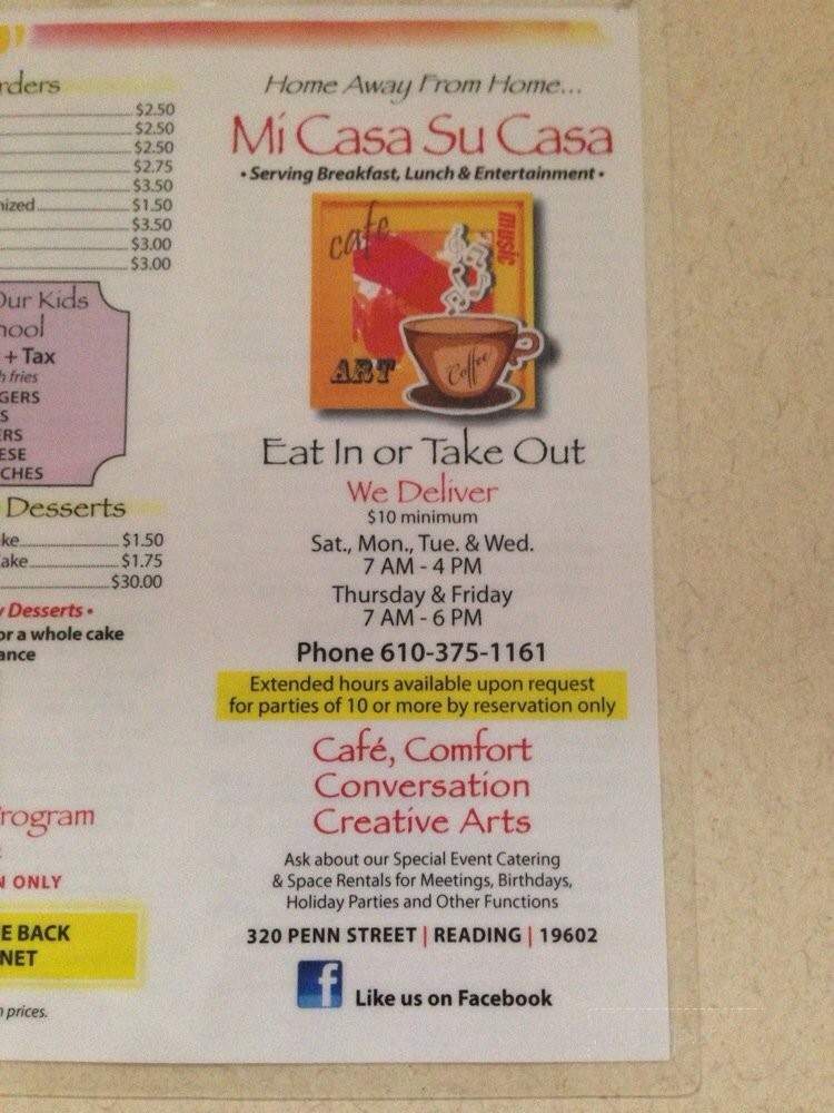 Mi Casa Su Casa Cafe 2 - Reading, PA menu_pic