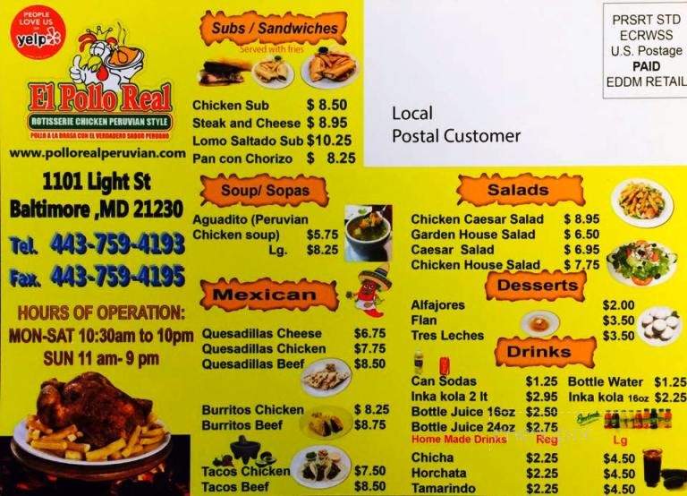 El Pollo Real - Baltimore, MD menu_pic