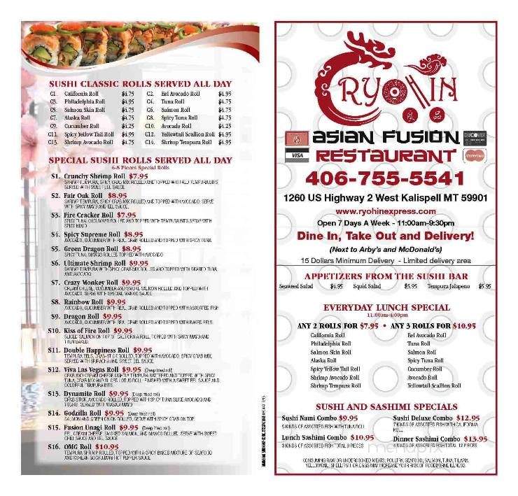 Ryohin Asian Fusion Restaurant - Kalispell, MT menu_pic