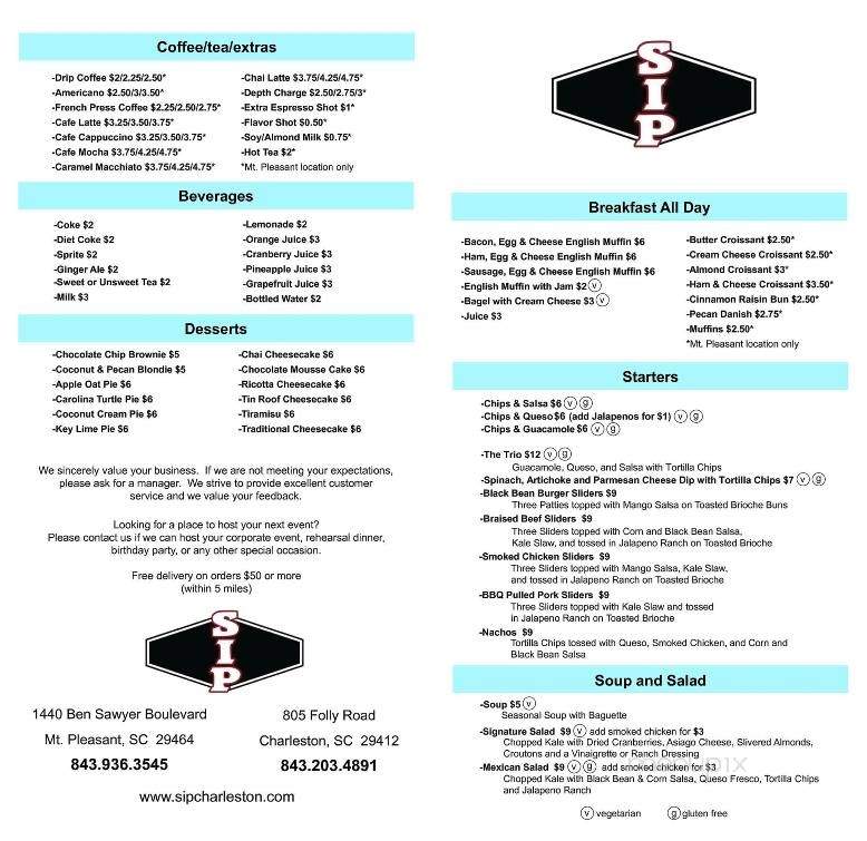 SIP - Leonardtown, MD menu_pic