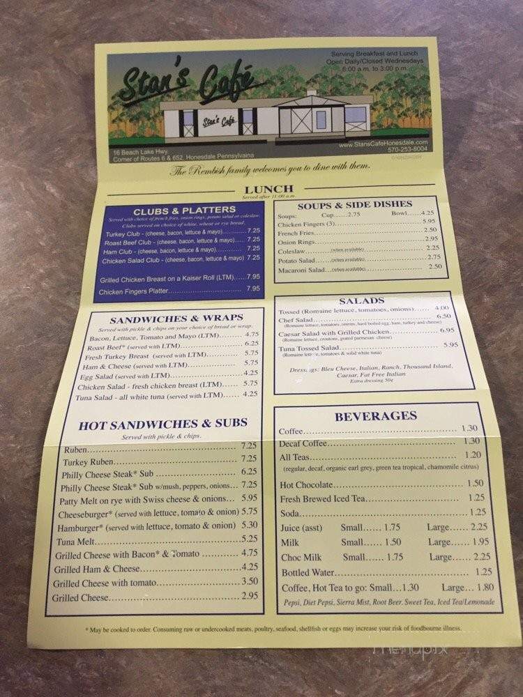 Stan's Cafe - Honesdale, PA menu_pic