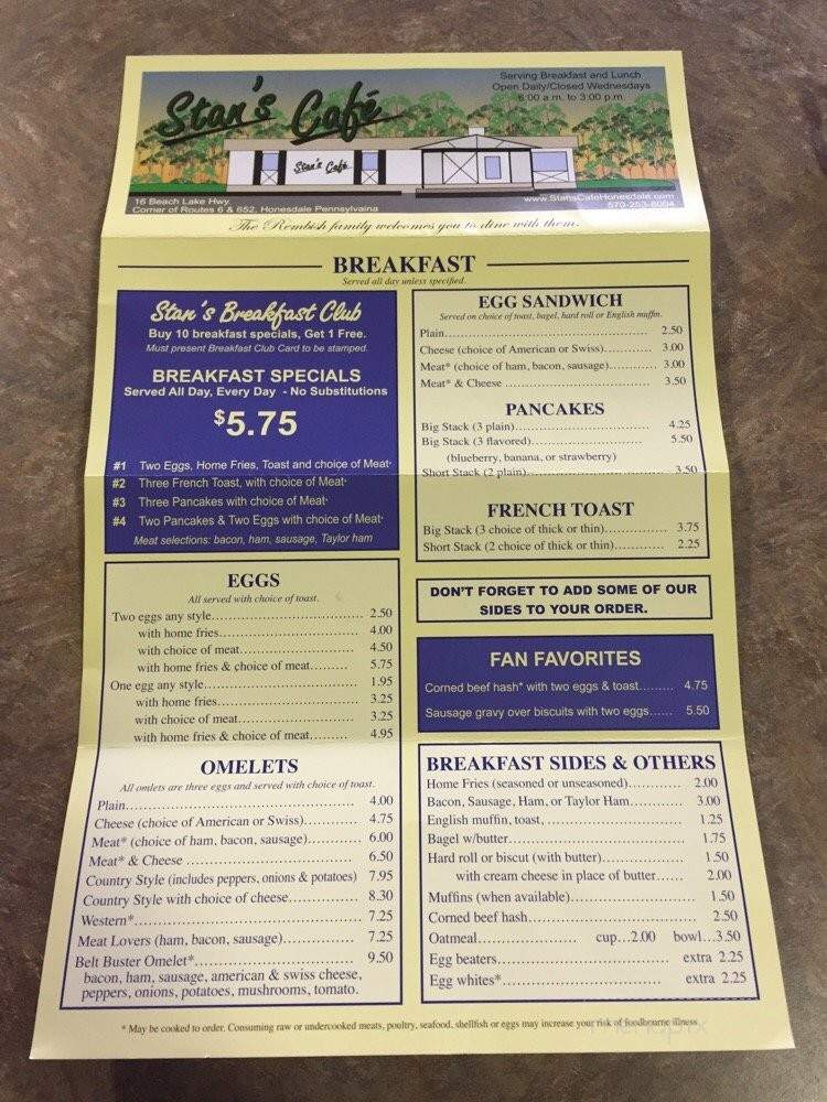 Stan's Cafe - Honesdale, PA menu_pic