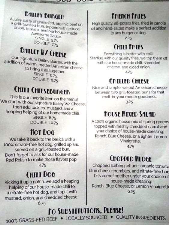 Bailey's Burger shop - Tigard, OR menu_pic