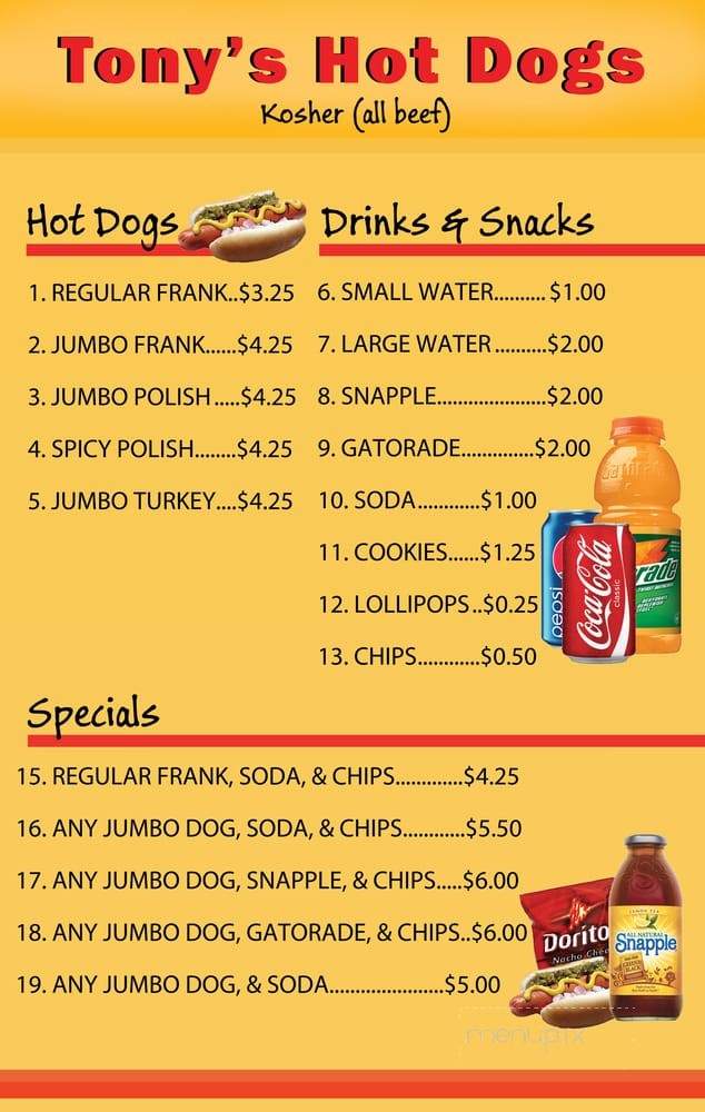 Tony's Hot Dogs - Sherman Oaks, CA menu_pic