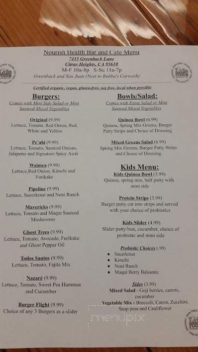 Nourish Health Bar and Cafe - Citrus Heights, CA menu_pic