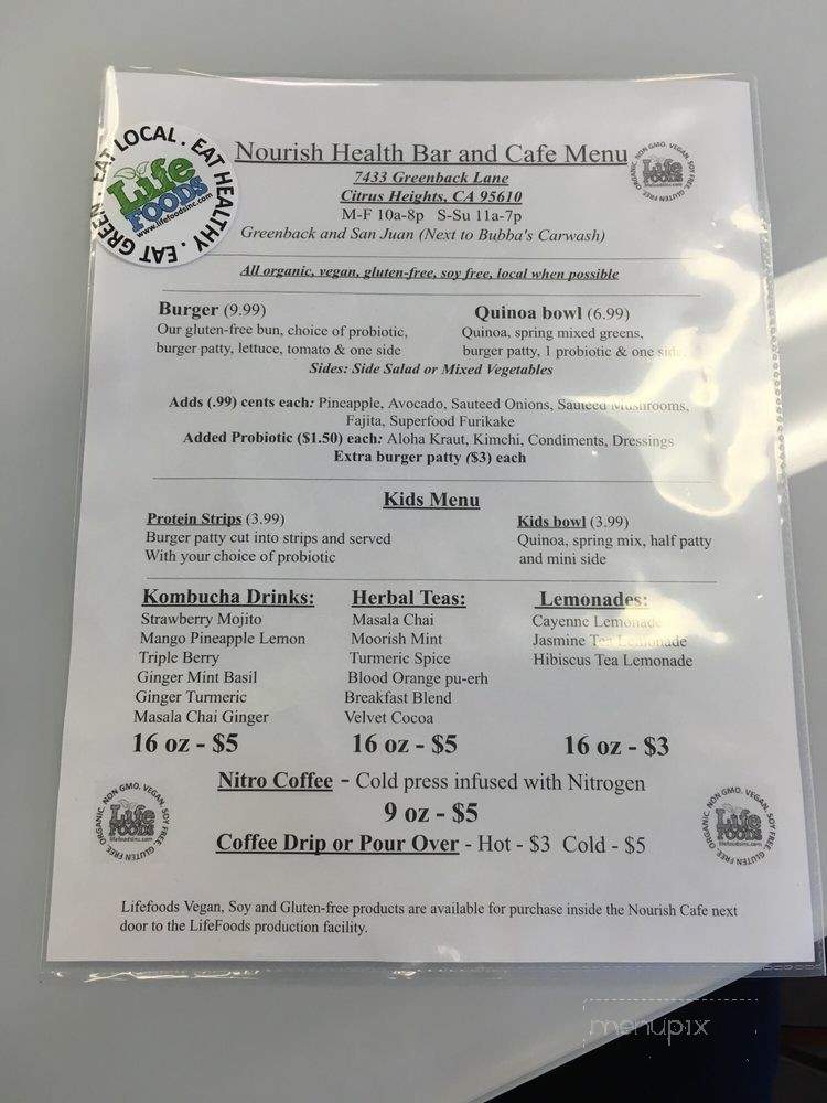 Nourish Health Bar and Cafe - Citrus Heights, CA menu_pic