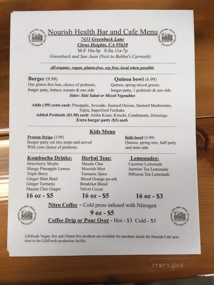 Nourish Health Bar and Cafe - Citrus Heights, CA menu_pic