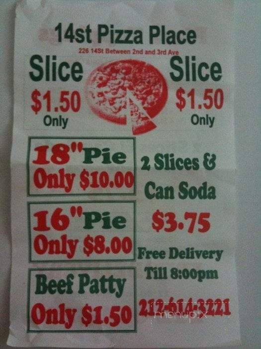 14th Street Pizza Place - New York, NY menu_pic