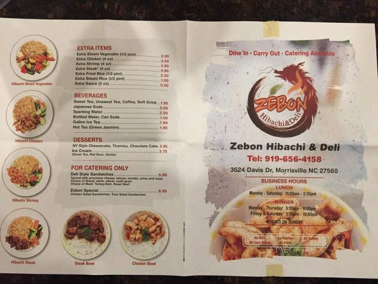 Zebon Hibachi & Deli - Morrisville, NC menu_pic