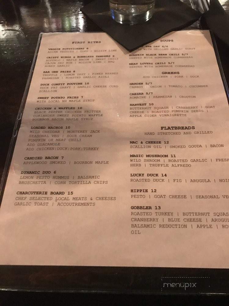 Menu of Bar One, NH in Milford, NH 03055