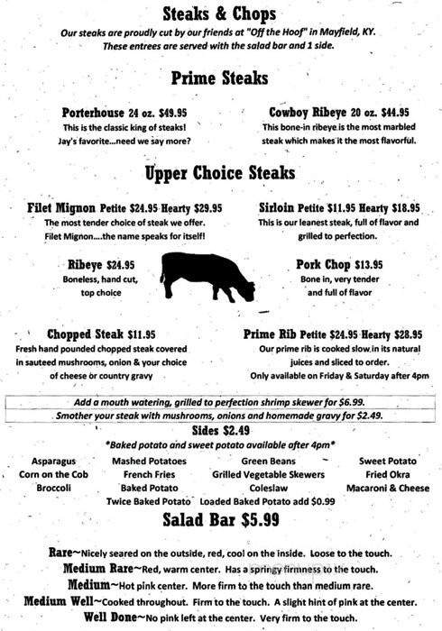 J's Steakhouse - Benton, KY menu_pic