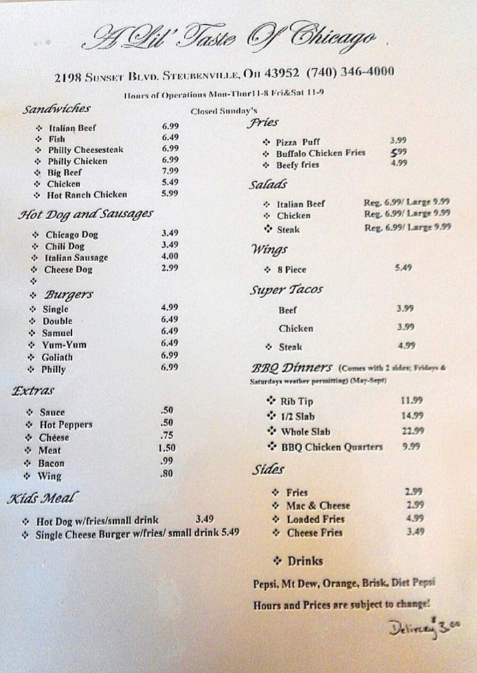 A Lil' Taste of Chicago - Steubenville, OH menu_pic