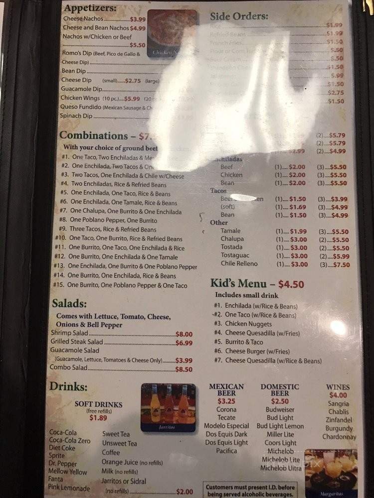 Romo's Mexican Restaurant and Cantina - Crossville, TN menu_pic