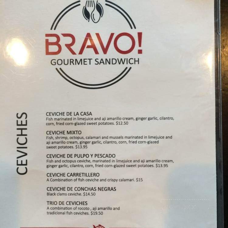 Bravo Gourmet Sandwich & Peruvian Cuisine - Miami, FL menu_pic
