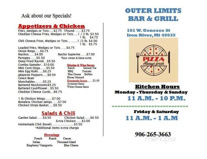 Outer Limits - Iron River, MI menu_pic