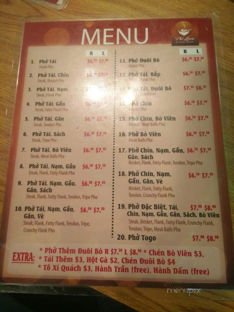 Pho Lovers - Westminster, CA menu_pic