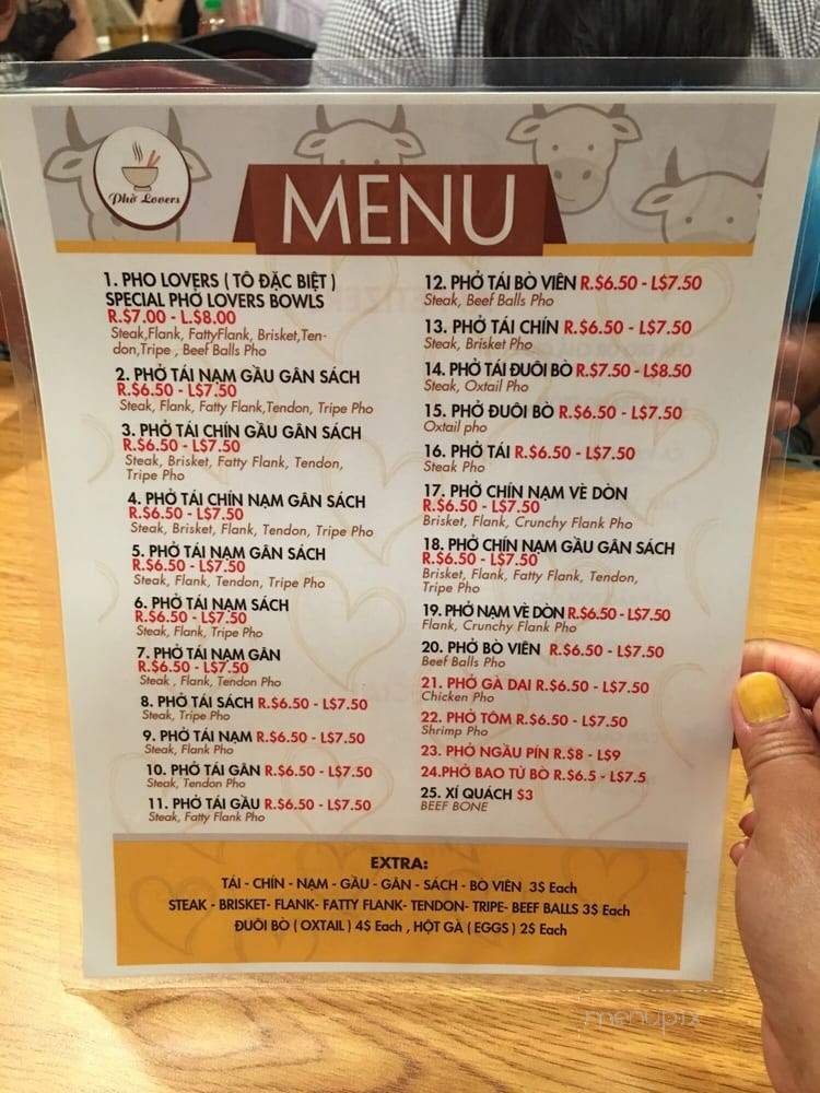 Pho Lovers - Westminster, CA menu_pic