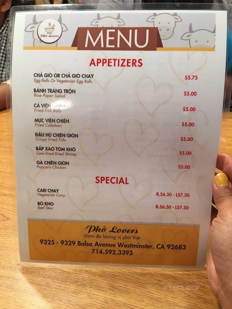 Pho Lovers - Westminster, CA menu_pic