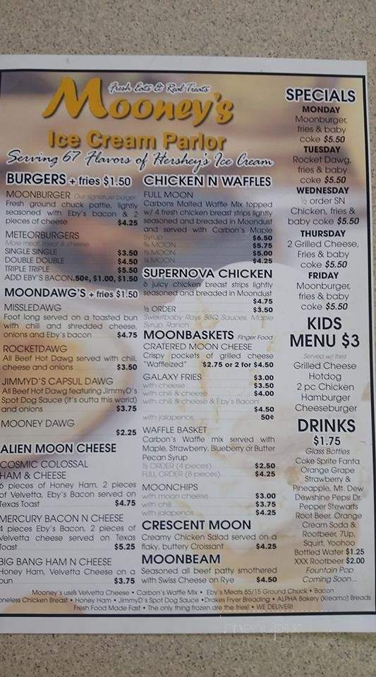 Mooney's Ice Cream Parlor - Plymouth, IN menu_pic