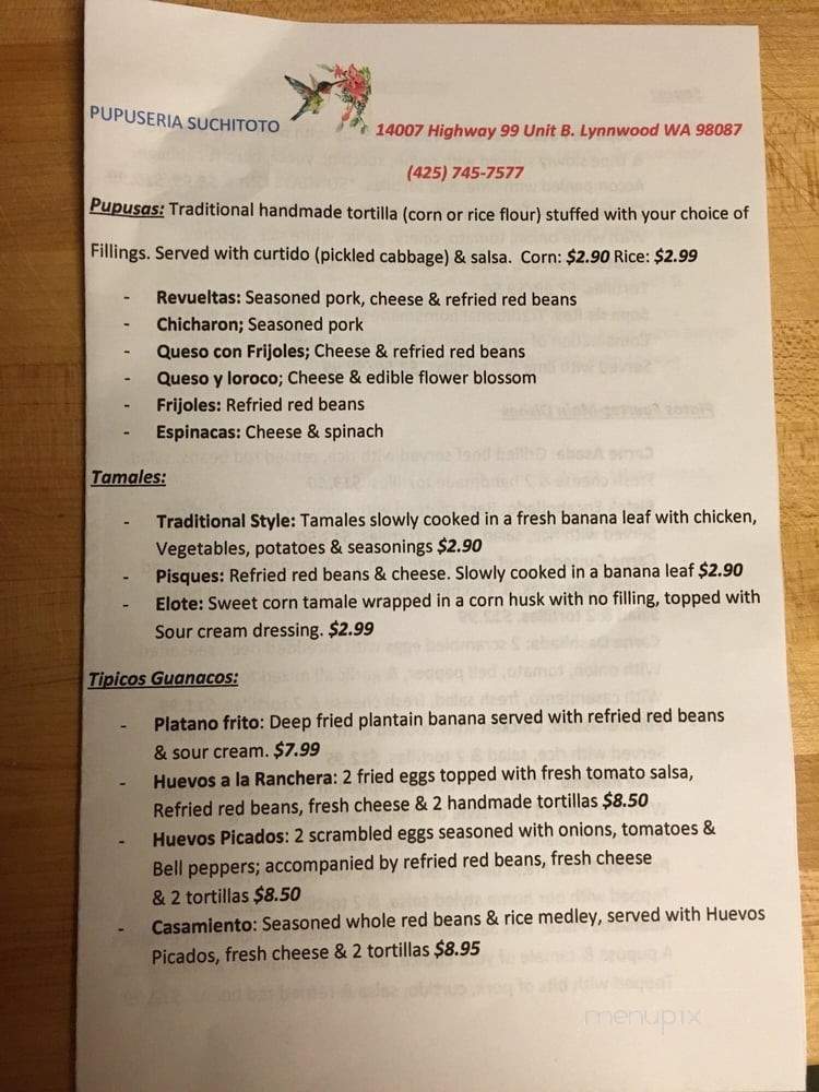 Pupuseria Suchitoto - Lynnwood, WA menu_pic