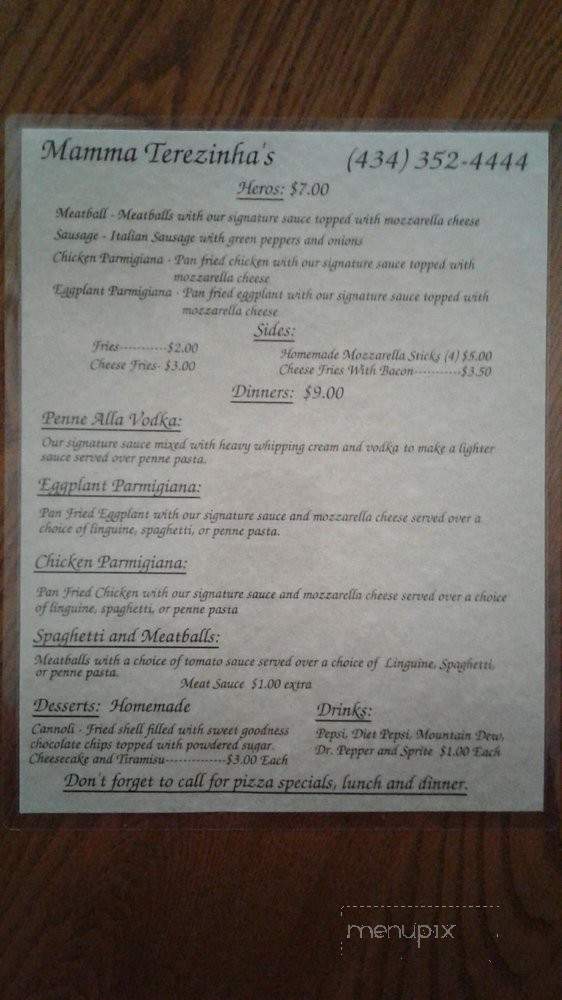 Mamma Terezinha's - Appomattox, VA menu_pic