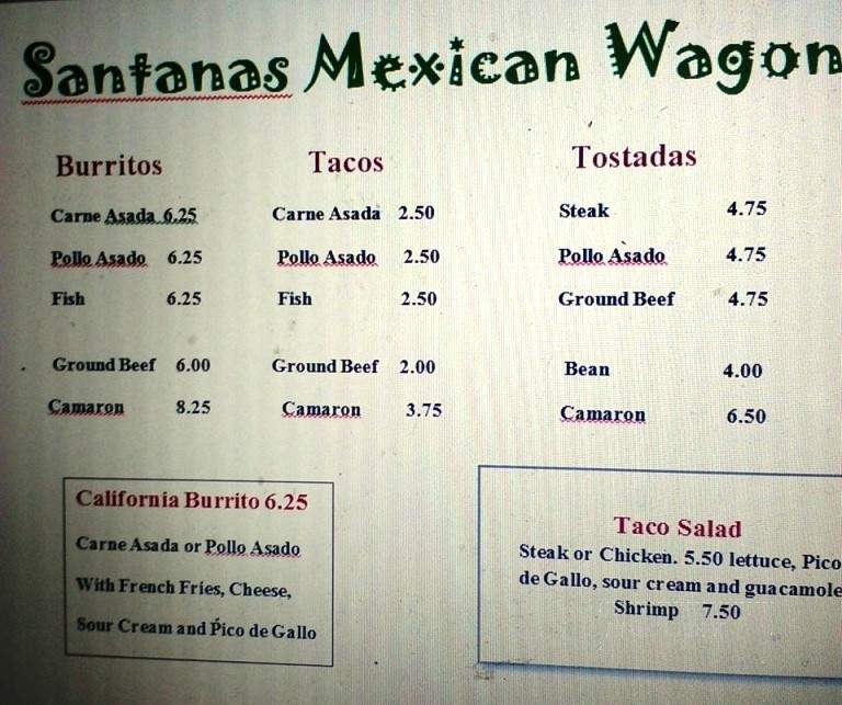 Santana's Mexican Wagon - Kirksville, MO menu_pic