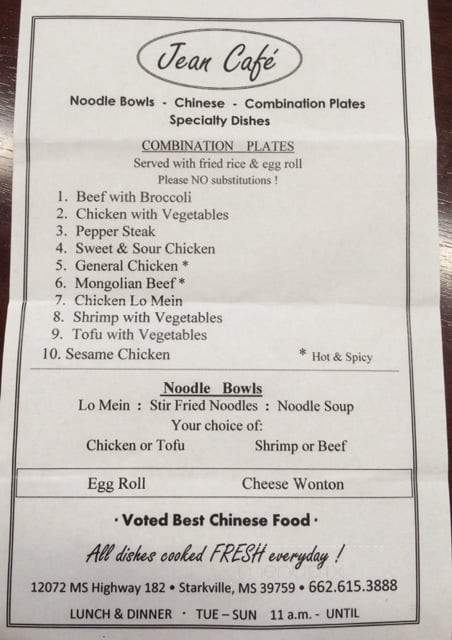 Jean Cafe - Starkville, MS menu_pic