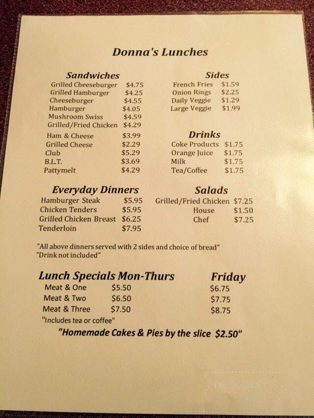 Donna's Restaurant - Dickson, TN menu_pic