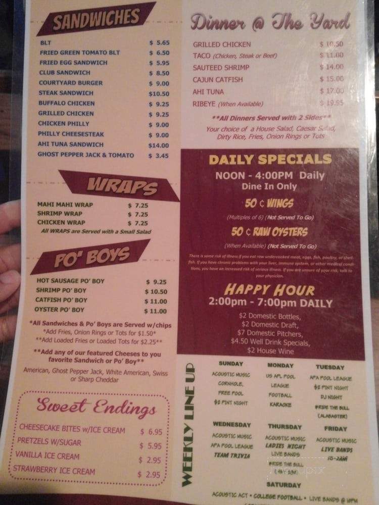 Courtyard Oyster Bar & Grill Trussville - Birmingham, AL menu_pic